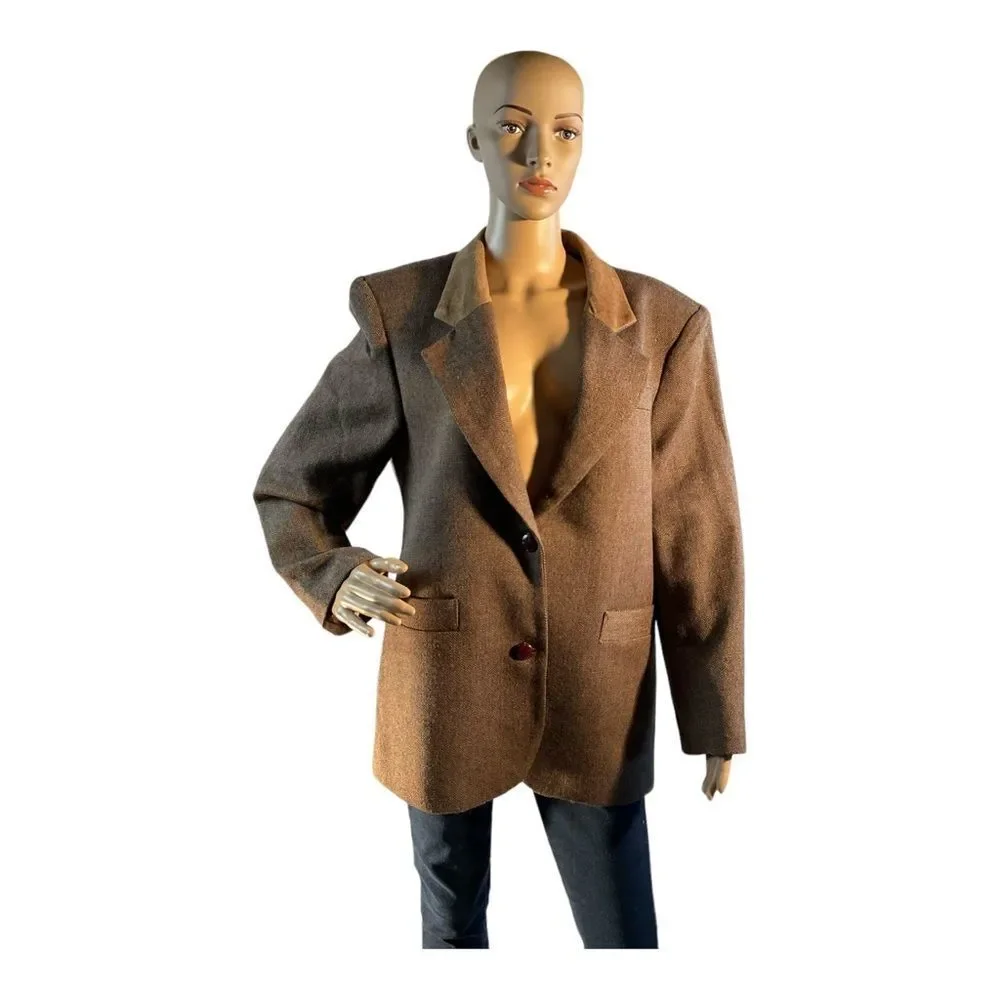 George “A” Women’s Vintage Brown  Wool Tweed Patchwork Oversized Jacket Size M
